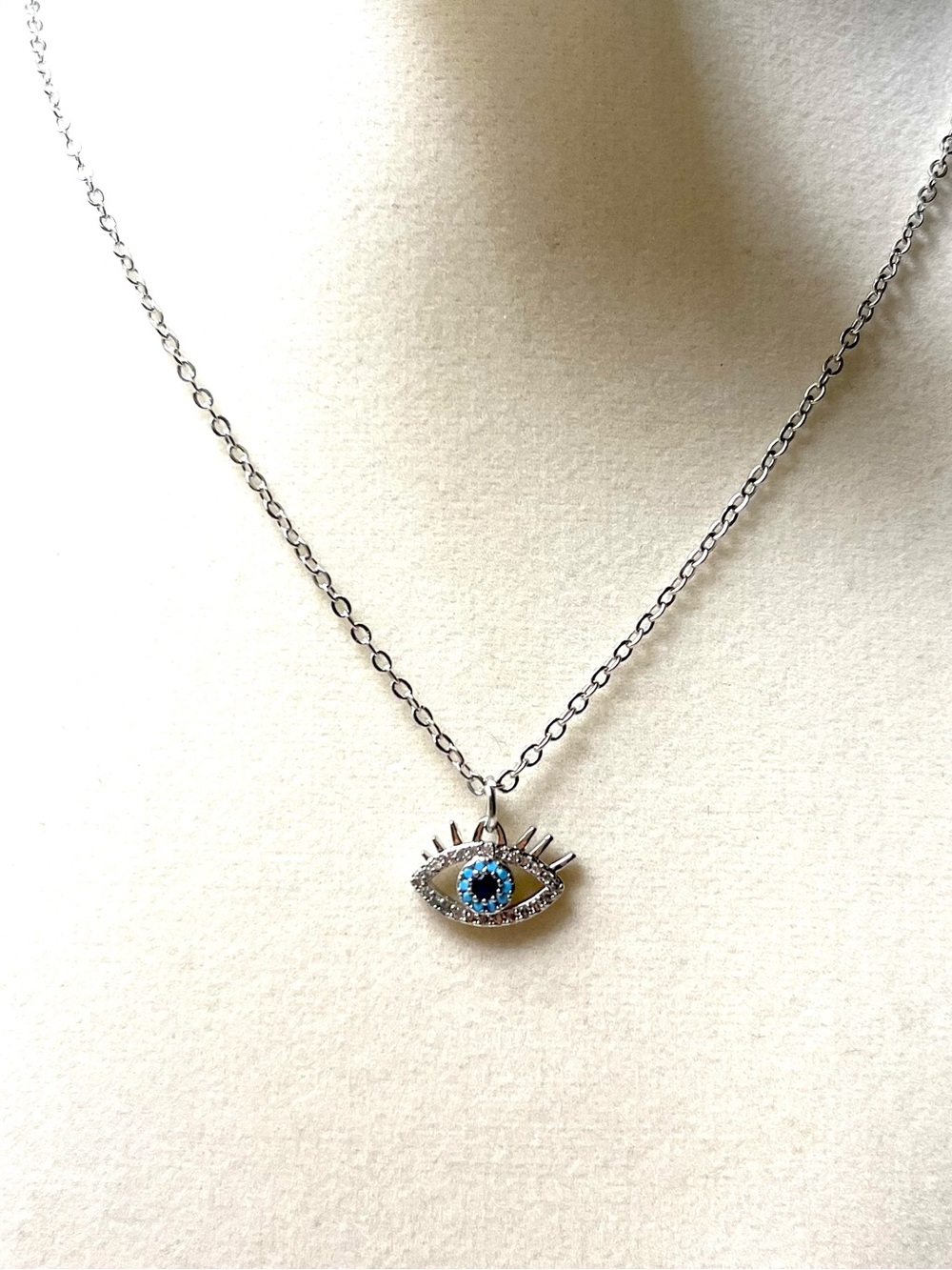 Silver-Tone Stainless Steel Evil Eye Necklace